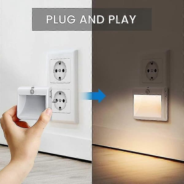 2-pakning Plug-In LED Nattlys – Bevegelse/Skumring-til-daggry Varm Hvit