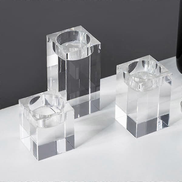 Lysestake for husholdning, solid krystall, transparent, firkantet glassøyle 3