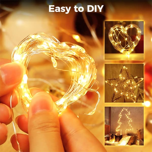 5-pack LED-ljusslingor med batteri och timer, 2 m 20 LED Miniatyr Silvertråd Ljusslingor