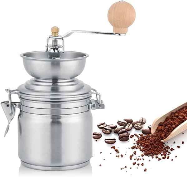 Rustfri stål kaffekværn, hånddrevet krydderi-, nødde- og urtekværn (Sølv)