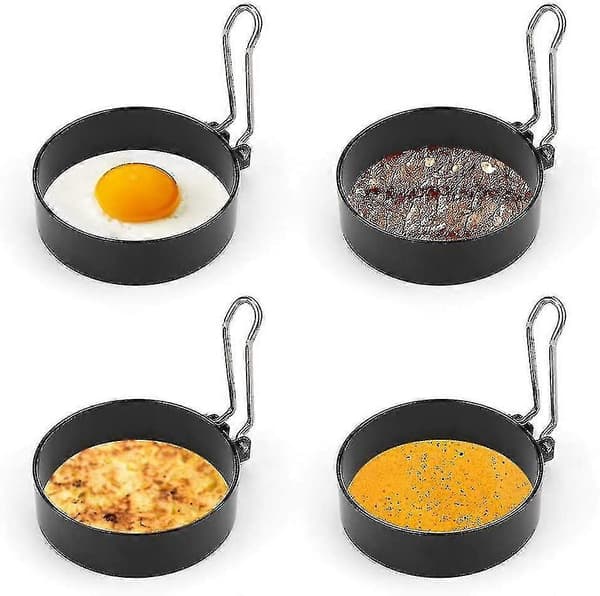 Æggeforme i rustfrit stål, 4 stk. non-stick æggeforme med foldbare håndtag, 7,5