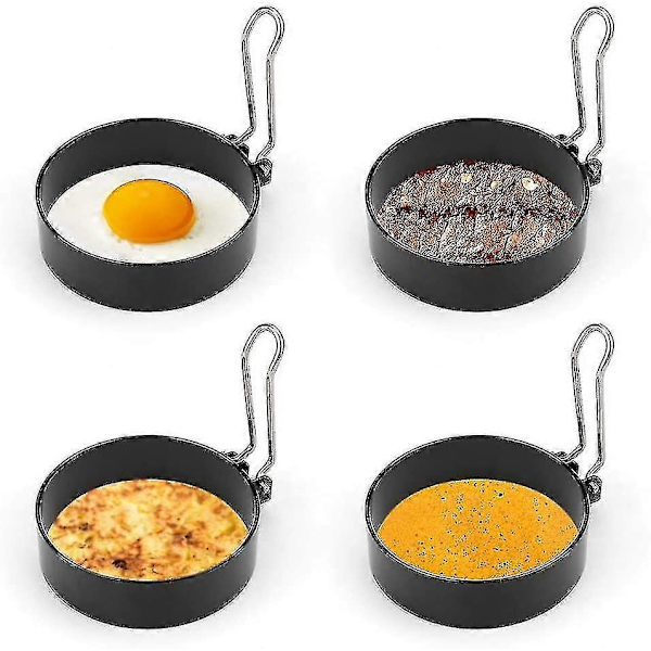 Äggringar i rostfritt stål, 4-pack non-stick äggringar med fällbara handtag, 7,5 cm