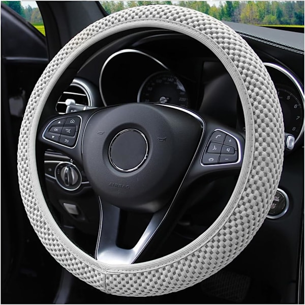 Car Steering Wheel Cover, Leather Steering Wheel Cover, Elastic Leather Steering Wheel Cover, 37-38cm, Breathable, Suitable for Car/SUV (Gray)