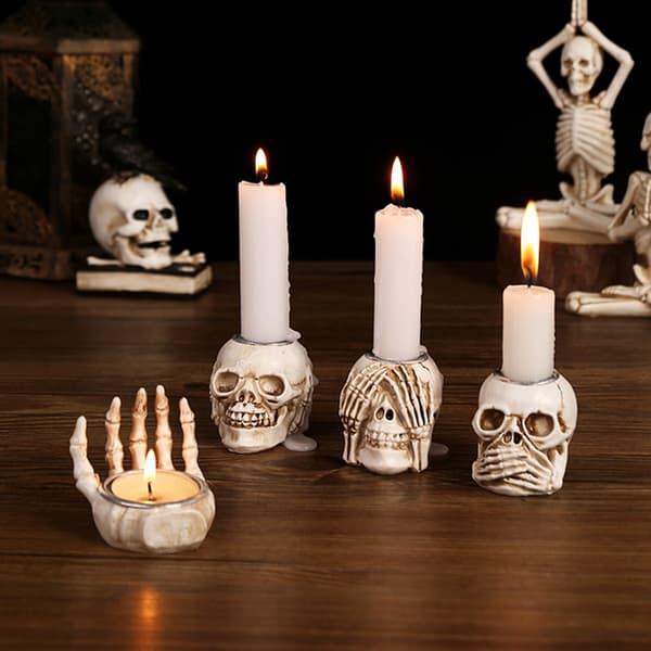 Halloween Lysestager med Kranier, 4 stk.