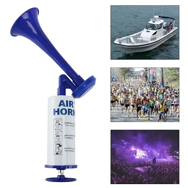 Genanvendelig stadionhorn, luftsignalhorn med høj lyd, fodbold lufthorn, fanfare, horn, til jubelmelodi gashorn, bådhorn, blå