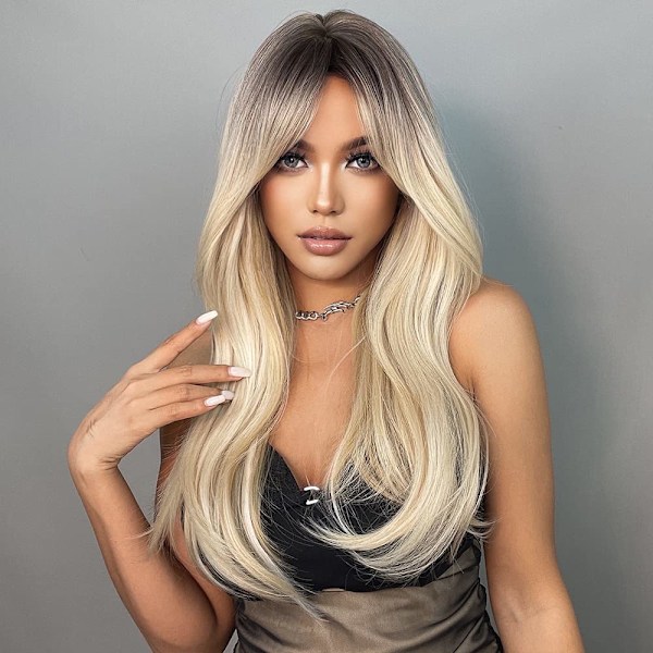 Dammode gradient blond lugg lockar svans peruk