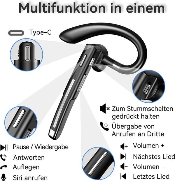 Bluetooth In-Ear Headset m/ Mikrofon – LED Etui IPX7 Vandtæt Kørsel/Kontor Sort