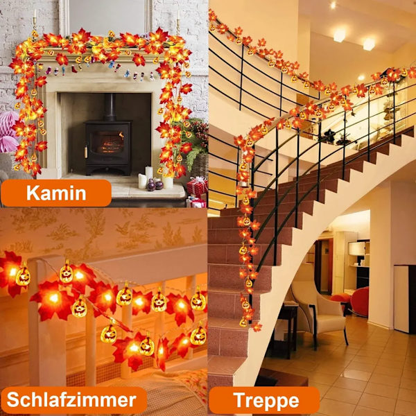 Fe-lyskæder, 3 meter 20 LED ahornblade græskar dekoration fe-lyskæder, efterårsblad guirlande dekoration lys, Halloween dekoration