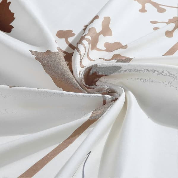 Blommig Duschdraperi i Tyg, Beige Brun Grå Botanisk Duschdraperi för Badrum, Vattentätt Badrumsdraperi, 183 cm Bred x 183 cm Hög