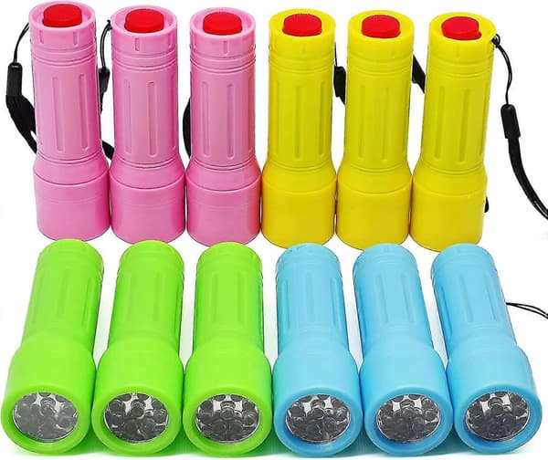 12 Mini LED-ficklampor – Färgglada snoddar Barncamping/läsning Inget batteri