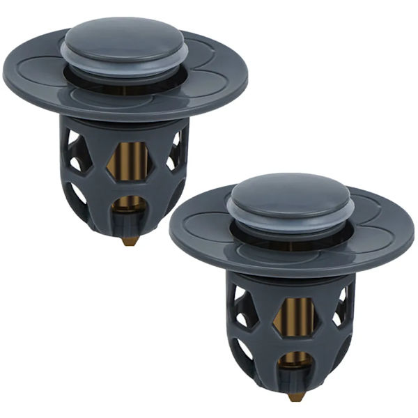 2 st diskbänkspropp, diskbänkspropp pop-up universell avloppssil med anti-igensättningsfilter, 34-40 mm diameter, grå