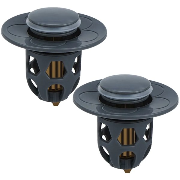 2 stk. vaskepropper, pop-up vaskeprop, universel afløbsfilter med anti-stopfilter, 34-40 mm diameter, grå