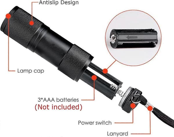 UV-taskulamppu, UV LED -taskulamppu, UV-taskulamppu 395 nm LED-mustavalotaskulamppu
