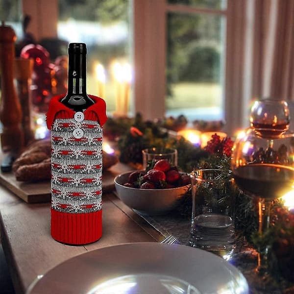 2 stk. Julevinflaskeposer, Champagne Rødvinsposer Egnet for Julebordsdekorasjon