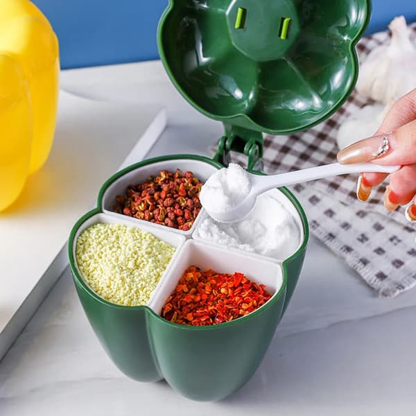 4 i 1 pepperformet krydderboks med skje, multi-grid krydderboks, salt- og pepperbøsse (grønn)