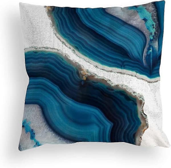 Set med 4 dekorativa prydnadskuddar, marinblå marmor prickig havstextur linnekuddar soffa sovrum bil heminredning, 45 x 45 cm