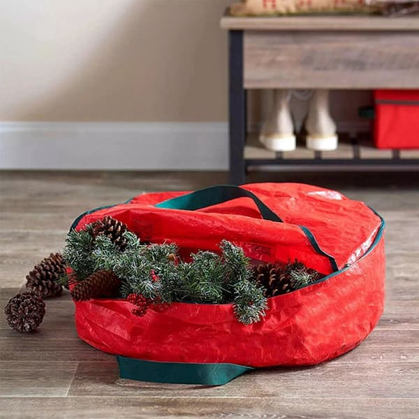 Opbevaringspose til julekrans, opbevaringsbeholder til krans, lynlåspose, (rød), 76*20cm