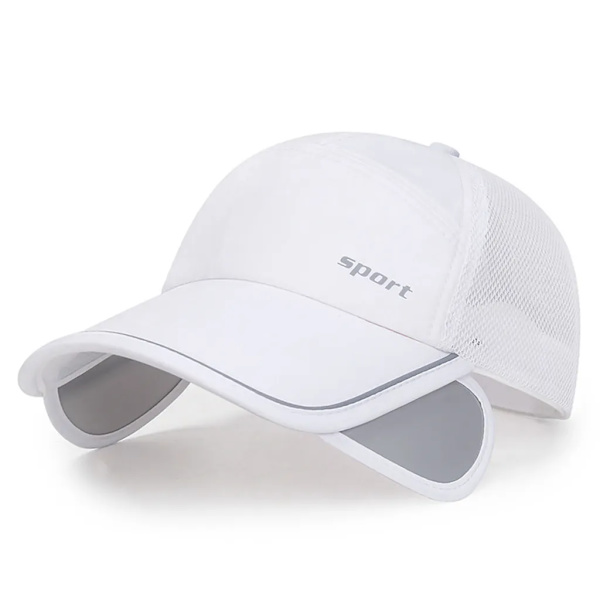 Sommer Solhat, Baseball Cap Kvinder og Mænd, Bred Skygge UV Beskyttelse, Indtrækkelig Skygge, Mesh Åndbar Fisker Cap Strandhat, Hvid
