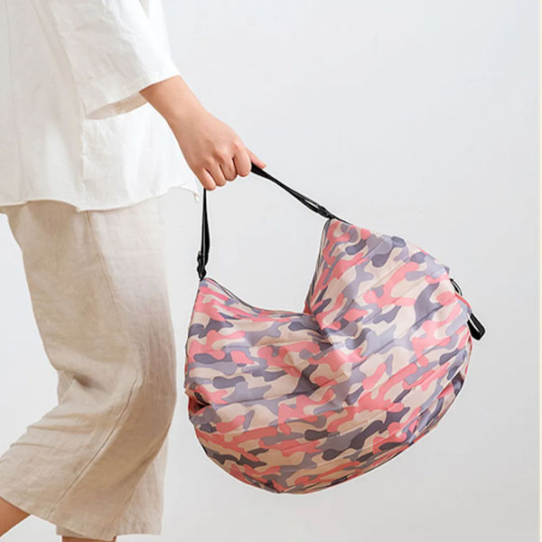 Stor håndtaske sammenklappelig taske shopping taske sammenklappelig miljøvenlig skuldertaske med print, pink camouflage