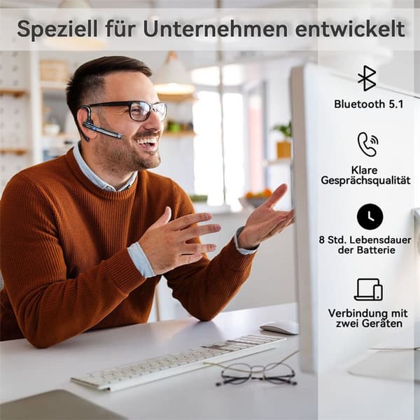Bluetooth In-Ear Headset m/ Mikrofon – LED Etui IPX7 Vandtæt Kørsel/Kontor Sort
