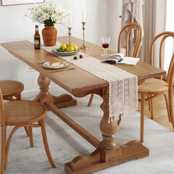 Boho bordløber, 24x180CM Boho dekoration, bordløber beige med kvaster, til dekoration Boho, bryllup, brudebruser, spisebordsdekoration