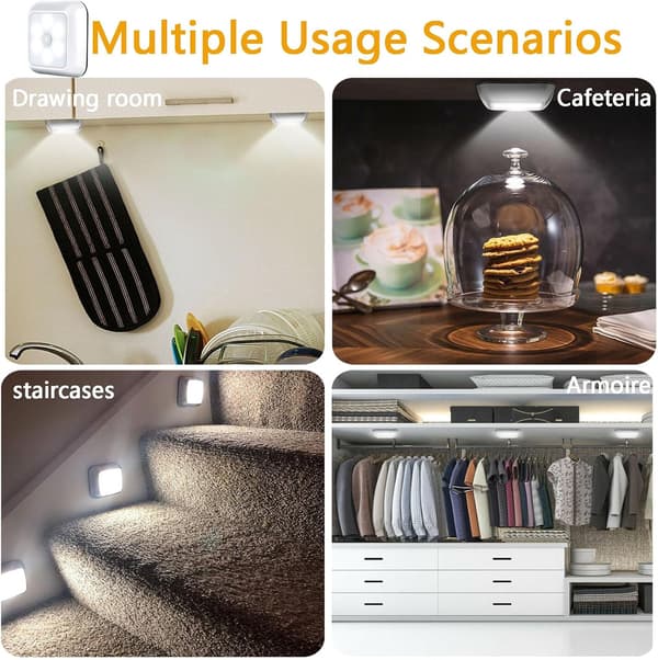 3-pack Rörelsesensor Nattlampa, Batteridriven Varm LED för Garderob/Trappor/Sovrum
