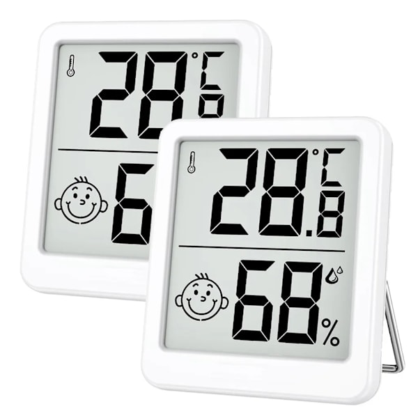 2x Termometer Hygrometer innendørs digital, mini LCD termometer, fuktighetsmåler romtermometer innendørs med smileindikator