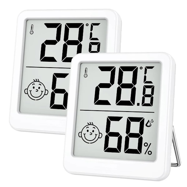 2x Termometer Hygrometer inomhus digital, mini LCD termometer, hygrometer rumstermometer inomhus med smiley-indikator