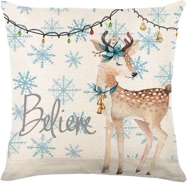 Blå Jul Kuddfodral 4-Pack Bondgård Dekorativa Prydnadskuddar Vinter Semester Linne Kuddfodral Soffa Soffkudde Överdrag, 45x45 cm