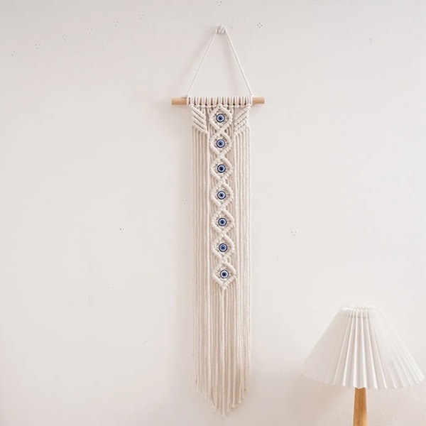 Macrame väggdekoration, ont öga, drömfångare, väggbonad boho chic bohemisk vävd heminredning