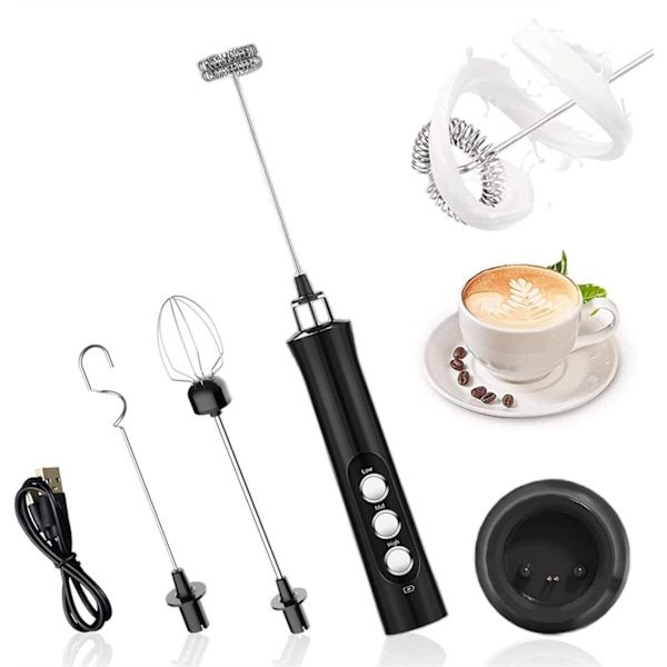 Rechargeable electric milk frother with three whisks