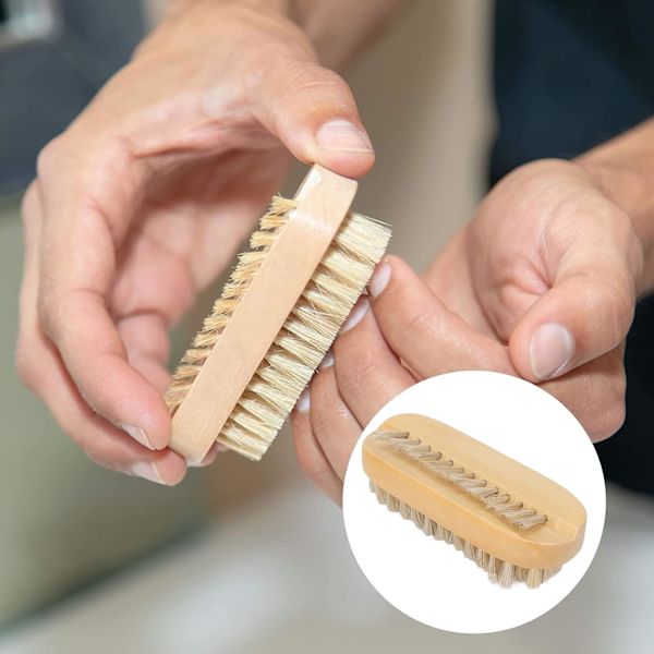 Nagelborste för män och kvinnor, dubbelsidig skrubbborste i trä för nagelrengöring