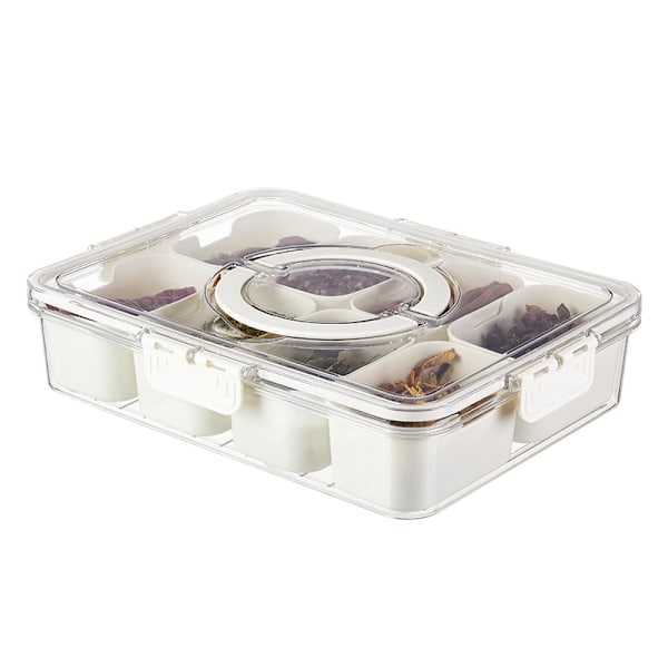 Compartmentalized tray with lid and transparent storage box