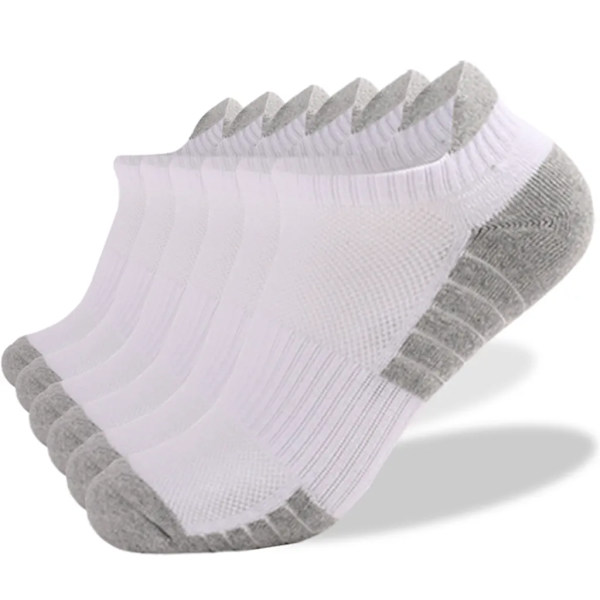 6 par sneakersokker til kvinder og mænd, sportsokker med polstring, åndbare bomuldssokker (hvid, S35-38)