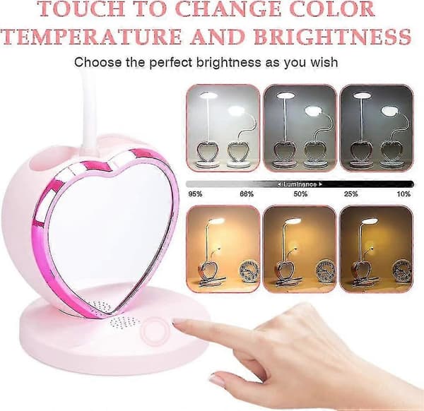 LED-skrivebordslampe for barn, liten skrivebordslampe med USB-ladeport, rosa