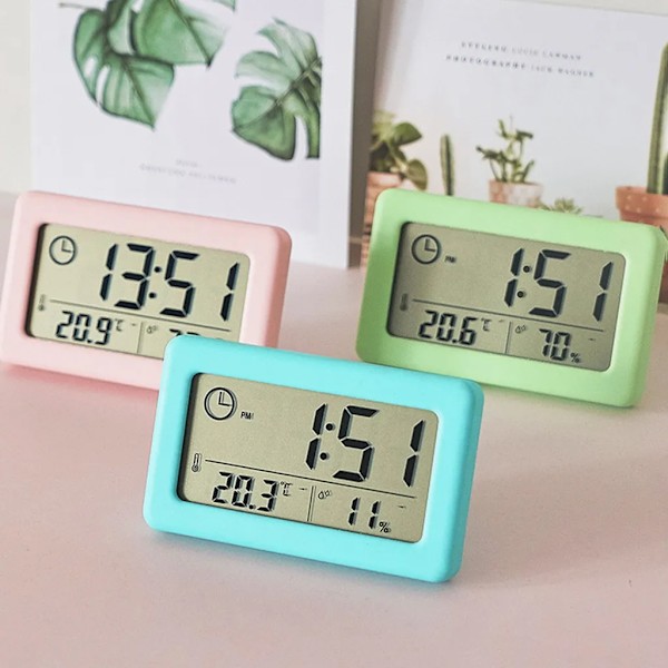 Indendørs digital LCD-bordur med termometer- og hygrometerfunktion, tyndt vægur, bordur, enkelt design