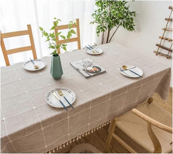 Duk (140 x 178 cm) Broderad tofs Linne Duk (Brun B)