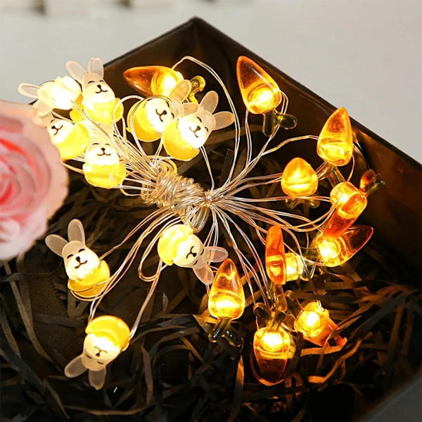 2x påskedekorasjon fe lys, påskeegg kanin fe lys, påske innendørs utendørs fest bord tre dekorasjon, varmt hvitt lys (2m*2+20LED*2)