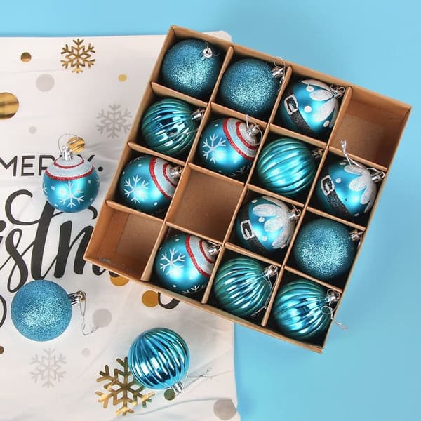 6 cm Blå Målade Glitterkulor – 16-pack Jätte Plast Julgransdekoration