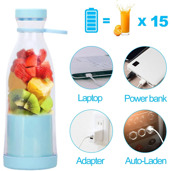 Smoothie Maker, 380ml Genopladelig USB Bærbar Smoothie Blender til Shakes Juice Smoothies, Elektrisk Juice Flaske (Pink)