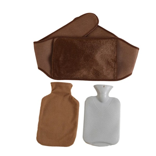 Hot water bottle with soft waist cover, 1000ml hot water bag, for pain relief for stomach, back, legs (brown)