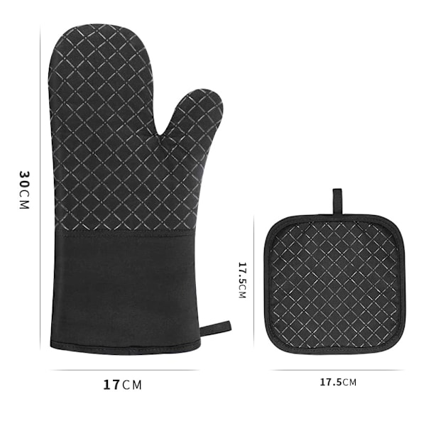 Ugnhandskar set om 4, ugnsvantar i silikon och bomull, 30x17x3,5cm