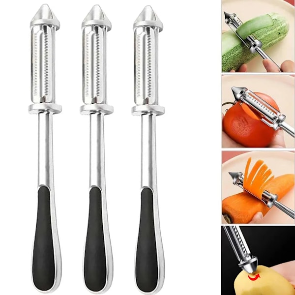 3x Skalare Skalare, 3 i 1 Multifunktionell Rostfritt Stål Grönsaksskalare, Universell Potatisskalare för Frukt och Grönsaker