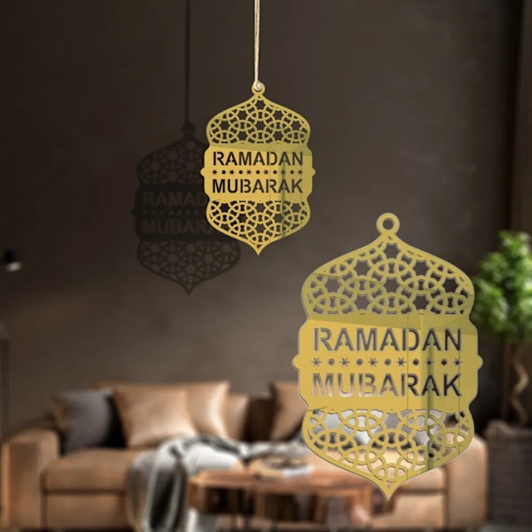 Hengende ornament, akryldekorasjon, halvmåne-stjernestil lysform for Ramadan-dekorasjoner