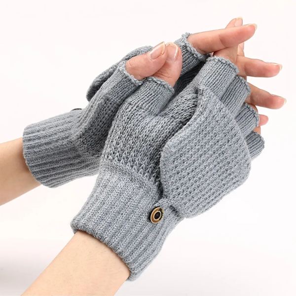 Varme uldhandsker til nem skrivning, halvfingerhandsker med flap