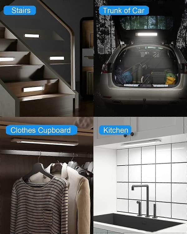 4-pack rörelsesensor LED-skåpsbelysning – Garderob/Kökslist