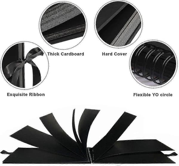 Album 80 sider sort scrapbogsalbum 40 ark 29x21,5 cm