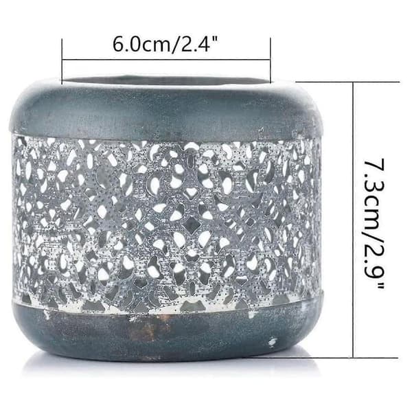 Antikk metall- og glass telysholder, utskåret design, 2 stk