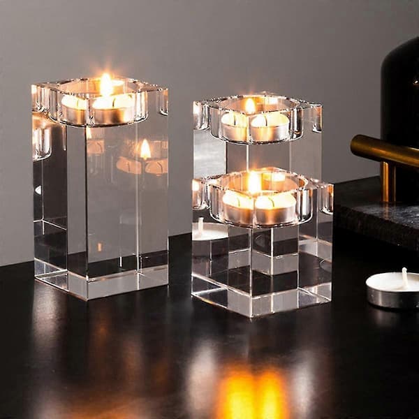 Lysestake for husholdning, solid krystall, transparent, firkantet glassøyle 3