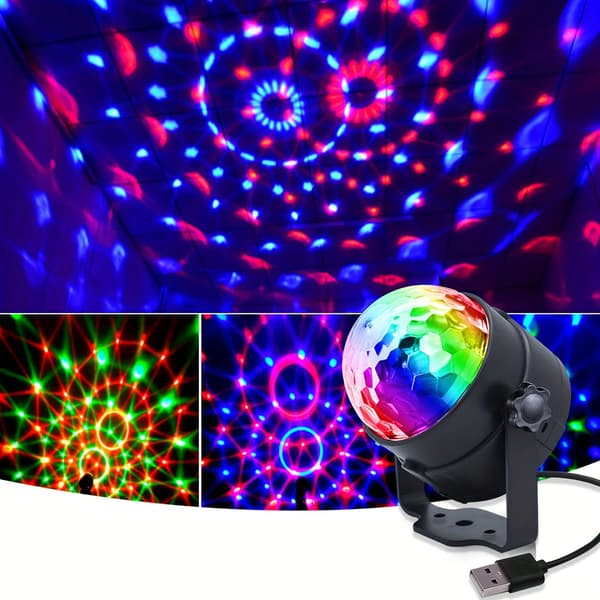 Stemmeaktivert RGB Diskokule, 7 Moduser Fjernkontroll, Plug-Play for Fester/Jul/Bryllup
